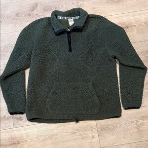 PINK Victoria's Secret Olive Green Sherpa Half-Zip Pullover